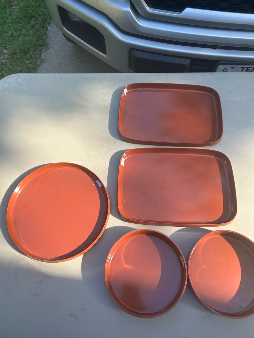 Vintage Oblique By PMC 1 Plate, 2 Bowls, 2 Trays Dark Orange